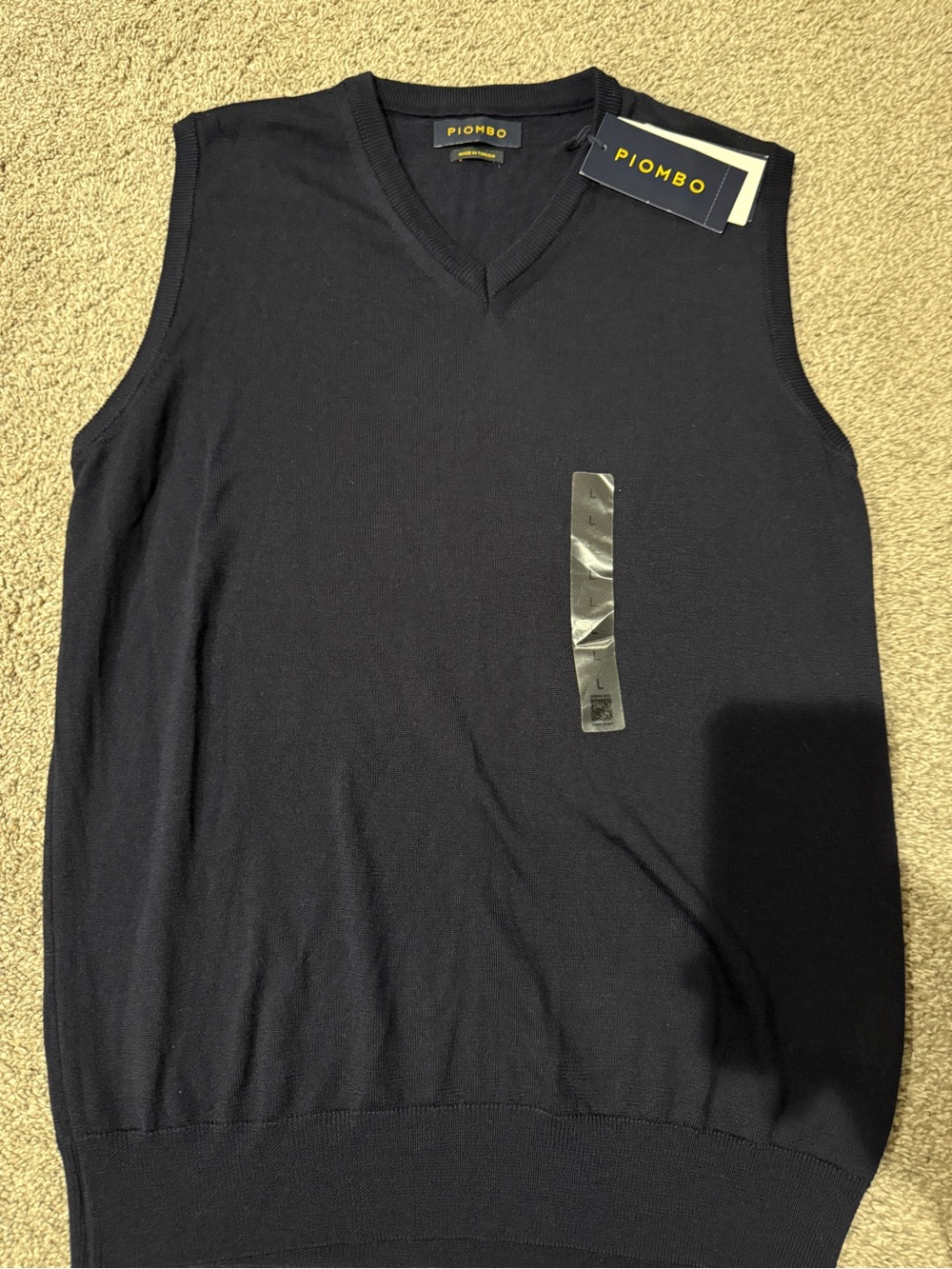 Piombo Men's Black V-Neck Knit Vest Sleeveless Sweater SZ L